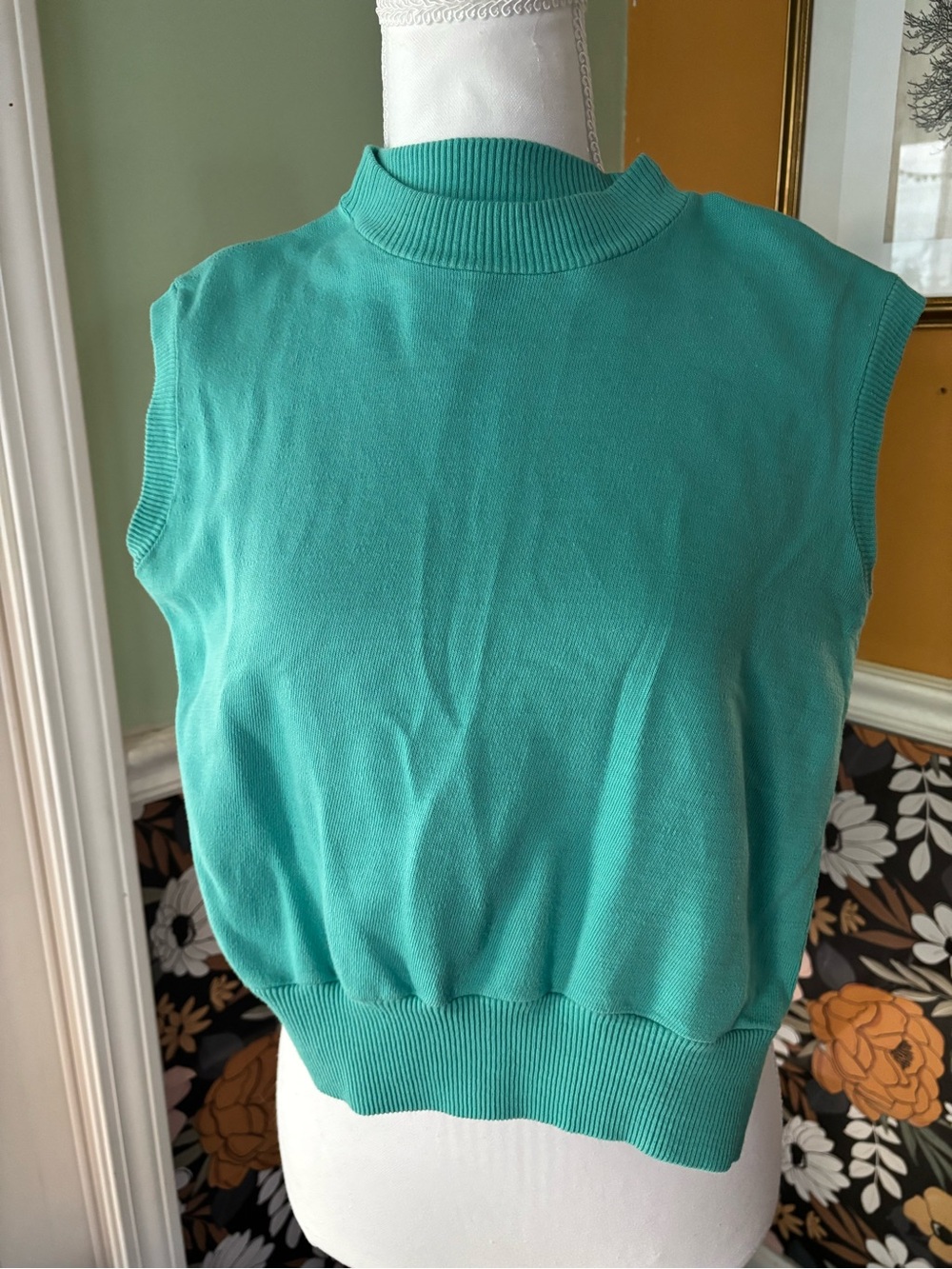 Vintage Sleeveless Knit Mock Neck Top in Teal